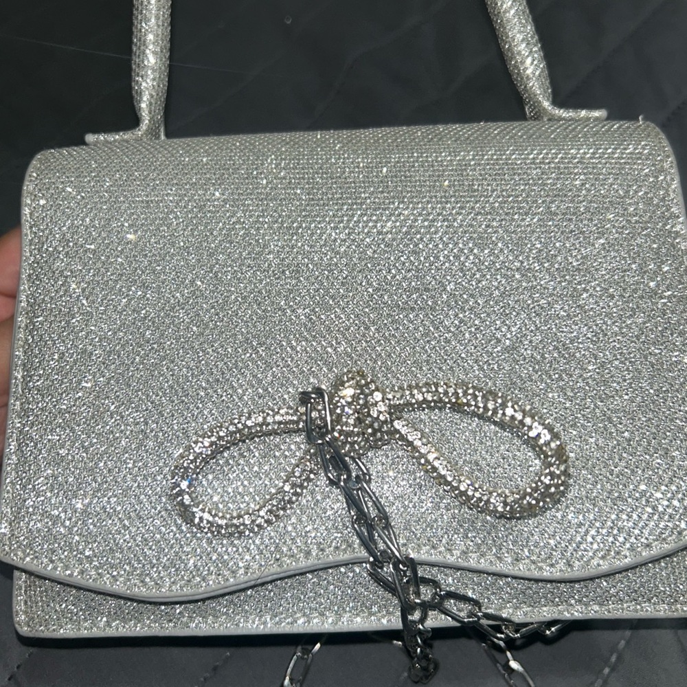Elegant Silver Women's Bag with Bow Accent
